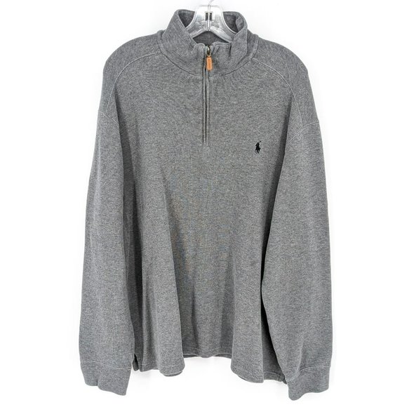 Polo Ralph Lauren Quarter Zip Pullover Sweater XL Grey Long Sleeve Mock Neck 90s - Picture 1 of 11